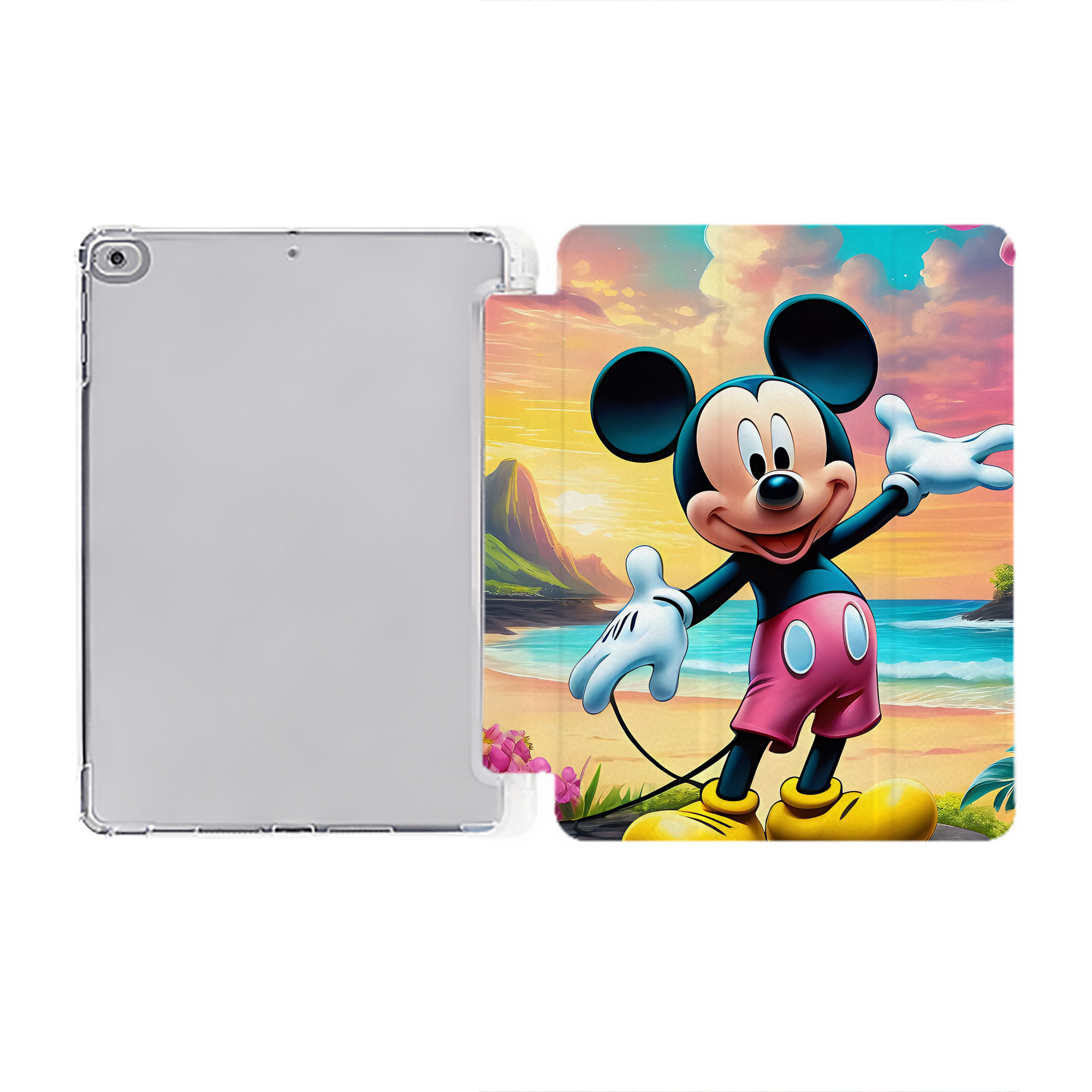 （画像用） ミッキーマウス Mickey Mouse IPad ケース ペン収納付き 三つ折りスタンド PUレザー×シリコン 対応機種9.5/10.5/10.9インチ